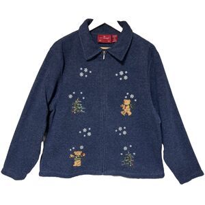 Holiday Lodge Northcrest Womens Sweatshirt XL Fleece Blue Christmas Teddy Bears